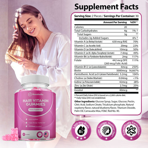 Rosabella Biotin Gummies for Hair, Skin & Nails