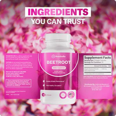 Rosabella Organic Beetroot Capsules (1300mg) for Blood Flow & Heart Health Bogo