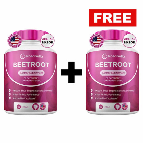Rosabella Organic Beetroot Capsules (1300mg) for Blood Flow & Heart Health Bogo