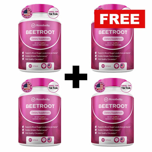 Rosabella Organic Beetroot Capsules (1300mg) for Blood Flow & Heart Health Bogo